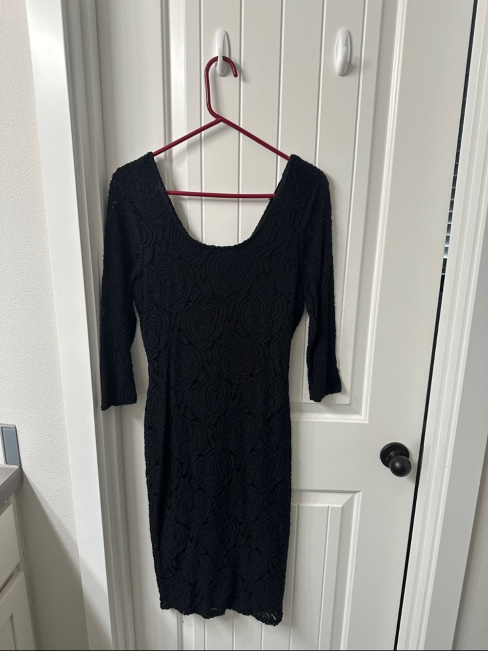 love, Fire Black Lace Scoop-Neck Long Sleeve Sheath Dress
